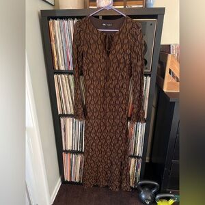 Zara Brown Long Sleeve Lace Dress